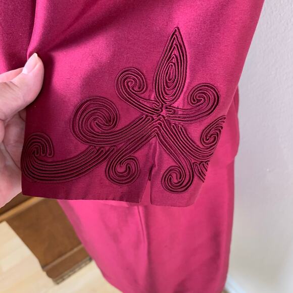 Talbots Size 14 Skirt Suit Blazer Jacket Pure Silk Burgundy Wine Formal Holiday - Picture 8 of 10